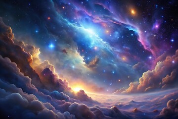 Wall Mural - Low angle view of space with galaxy nebula clouds