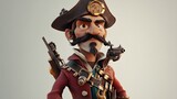 A cartoon pirate with a hat and a gun, looking serious.