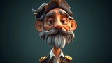 A cartoon pirate captain with a long white beard and a mischievous grin.
