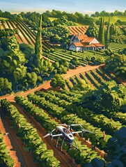 Aufkleber - Technological advancements in agriculture are showcased as drones and sensors enhance vineyard management for optimal crop yield. Generative AI