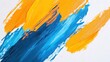 © Vlad - Orange Paint Strokes. Abstract Painting with Blue and Yellow Hues on White Background