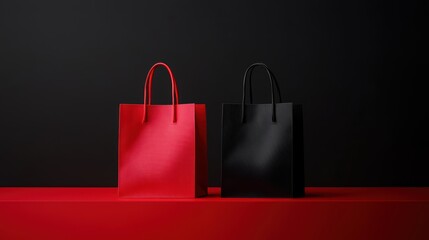 Wall Mural - Stylish red and black shopping bags on a minimalist backdrop