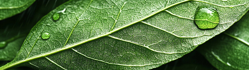 Generative AI image of green leaf background close up view. Nature foliage abstract of leave texture for showing concept of green business and ecology for natural product background.