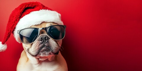 Wall Mural - merry christmas concept holiday vacation winter animal pet greeting card - cool santa claus french b