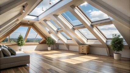 Macro attic conversion with skylights that retract to reveal a rooftop terrace