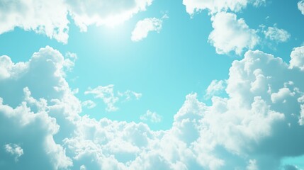 Wall Mural - bright blue sky filled with fluffy white clouds during a sunny day showcasing nature's beauty in a s