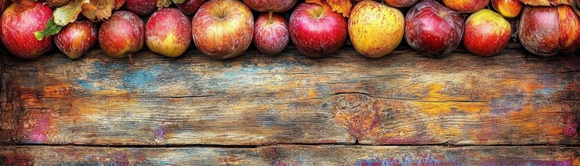 Rustic charm, a bountiful display of freshly picked red apples on wooden surface