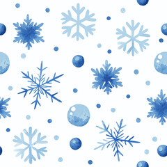 watercolor hand painted snow snowflakes seamless vector pattern background