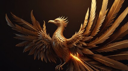 a golden bird with a golden head and wings.
