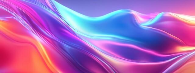 Sticker - Vibrant waves of color flow gracefully, creating an ethereal landscape during twilight in a digital art composition