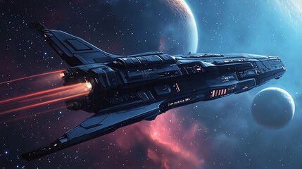 Wall Mural - a spaceship flies through space with planets and stars in the background.
