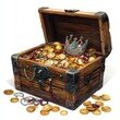 © khalid_spk - An open wooden treasure chest overflowing with gold coins, jewelry, and a silver crown. The chest
