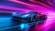 © Rstm - A futuristic sports car speeds through a neon tunnel, leaving trails of light in its wake.