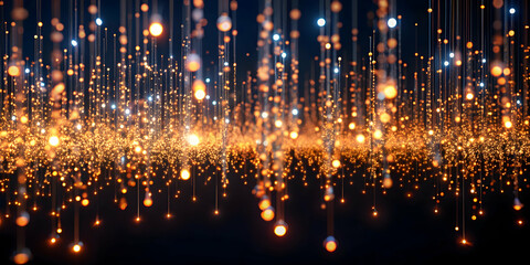Canvas Print - golden lights cascade: a mesmerizing display of shimmering golden lights cascading downwards, creati