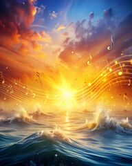 Wall Mural - sunrise symphony: a breathtaking celestial canvas where golden sunlight kisses the ocean waves, crea