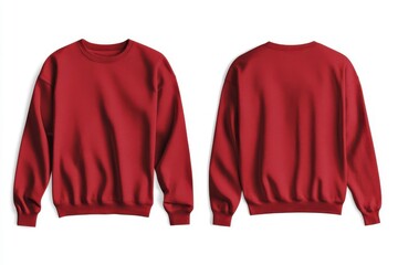 Set of red front and back view tee sweatshirt sweater long sleeve on white background