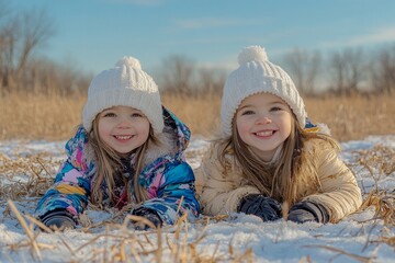 Canvas Print - It's a snowy holiday and two of the best little girls are having fun in it.