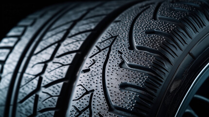 Close-up view of the detailed tread patterns on two car tires, highlighting the grooves and textures for enhanced traction.