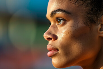 Poster - Focused motivated persistent sports person man woman sweating gym outdoor stadium training, Generative AI