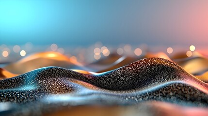 Dynamic data wave composed of flowing particles across an abstract futuristic background visualizing the complexity and connectivity of information in a sci fi inspired digital art composition