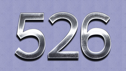 3D Chrome number design of 526 on purple wall.