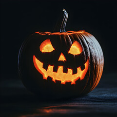 Halloween pumpkin glowing on dark background for party night