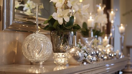 Sticker - Elegant Holiday Decor with Silver and White Accents