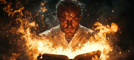 Man Reading a Book on Fire