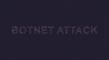 Cybersecurity concept botnet attack on foreground screen, ASCII style in a code development editor. Vulnerability and attack on colored code editor. Text in English, English text