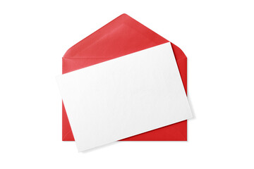 opened red paper envelope mockup with paper sheet isolated on a transparent background, png. high re