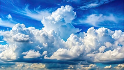 Summer cloudscape with big fluffy white clouds against a blue sky