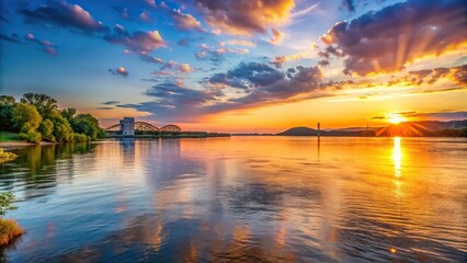 Wall Mural - sunset on the Mississippi River in La Crosse, Wisconsin