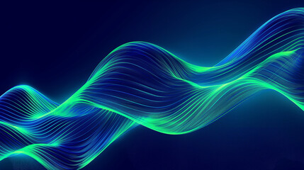 Wall Mural - Neon green abstract light wave pattern against a dark background, symbolizing energy and digital flow. 