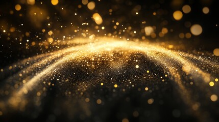 Poster - A dazzling display of golden sparkles and shimmering particles, creating a magical and captivating atmosphere against a dark backdrop.