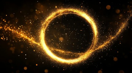 Aufkleber - A shimmering golden circle surrounded by sparkling dust against a dark background, evoking a sense of magic and elegance.