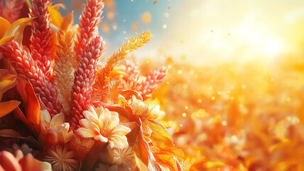 Wall Mural - autumn harvest background with thanksgiving themes and seasonal decorations