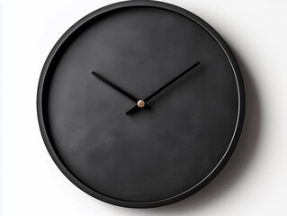 A sleek, minimalist black wall clock with a simple design, featuring two hands and a subtle golden accent on the hour marker.