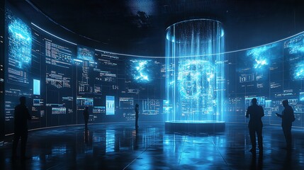 Wall Mural - a modern laboratory filled with hydrometeorologists evaluating complex precipitation data on wall-si