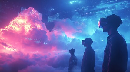 Wall Mural - a team of meteorological experts using vr headsets to analyze cloud formations and track storm inten