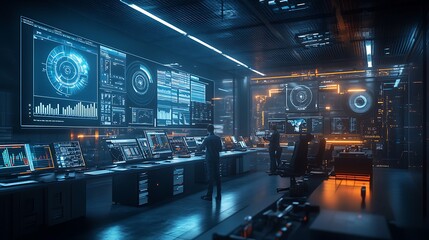 Wall Mural - a team of meteorologists in a modern control room, analyzing atmospheric pressure variations on larg
