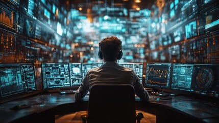 Cybersecurity Analyst Working in a Dark Data Center