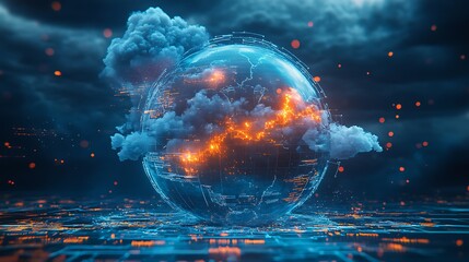 Wall Mural - meteorologists using advanced software to manipulate and analyze a digital globe displaying atmosphe