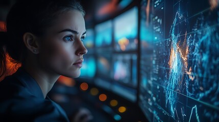 Wall Mural - scientists in a high-tech control room, using satellite data to monitor and forecast global weather 