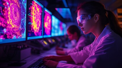 Wall Mural - scientists in a state-of-the-art research lab, studying atmospheric pressure patterns on dynamic dat