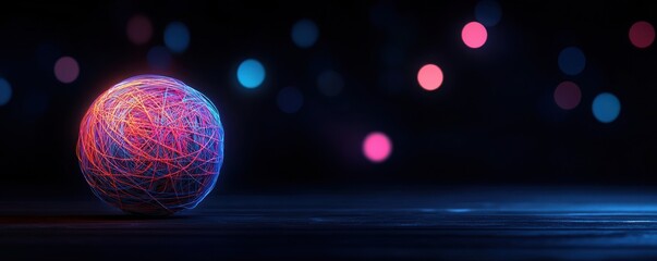 Aufkleber - Abstract Glowing Sphere with Neon Lights.