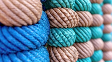 Poster - Closeup of Brown, Blue and Turquoise Rope Texture.