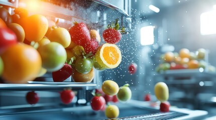Poster - Fresh Fruit Splashing in a Juicer.