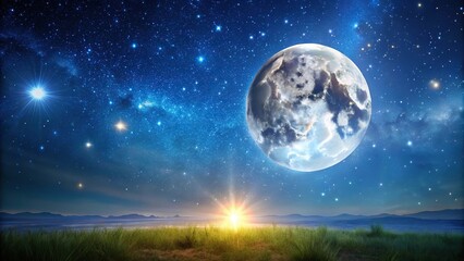 Wall Mural - simple and stylish starry night art with big moon forced perspective