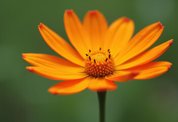 Orange flower with yellow center against green background