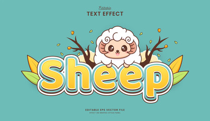 Wall Mural - decorative cute sheep editable text effect design